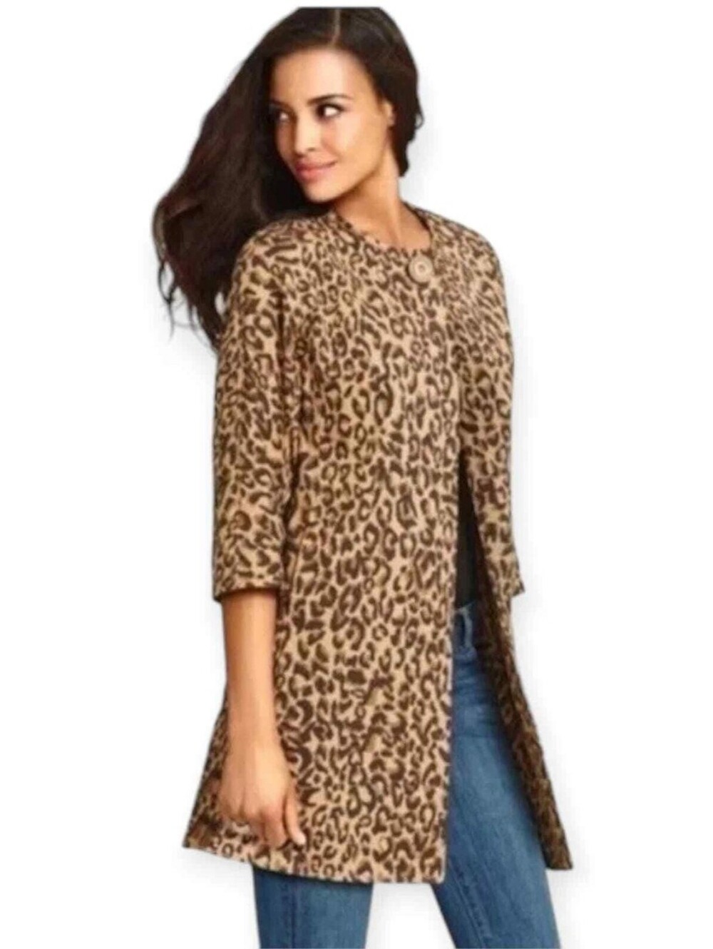 Carol Anderson ByInvitation Leopard Print Longline Open-Front Jacket - Brown/Tan